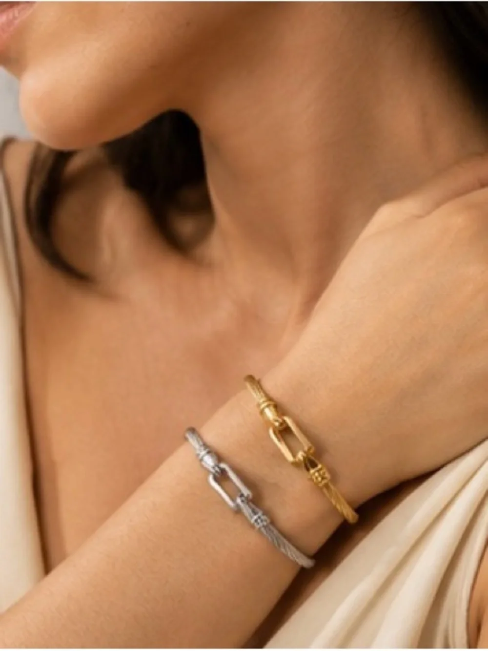 Twisted Cable Bracelet Duo in Gold and Silver